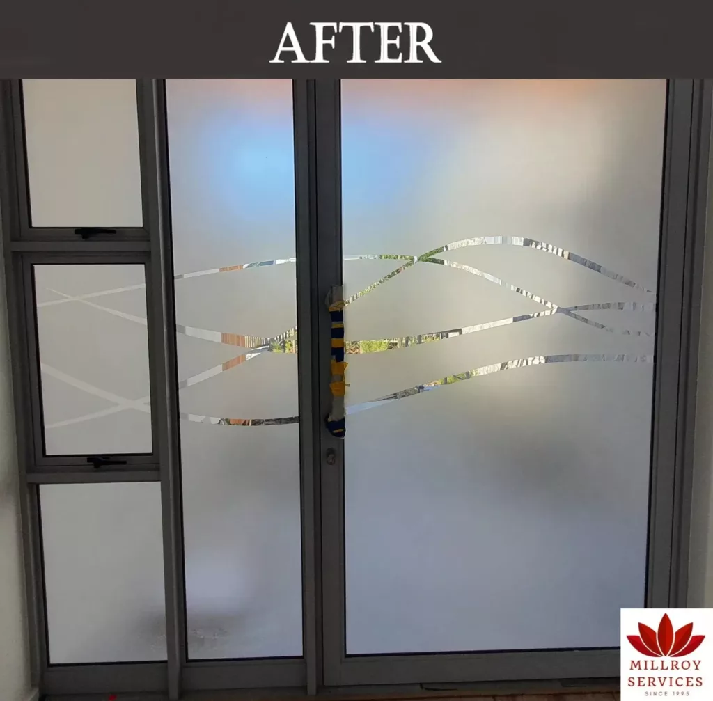 : Frosted Vinyl Privacy Film on Office Glass – After Application