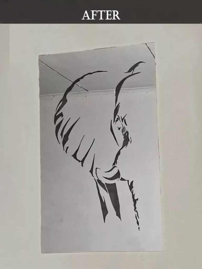 After image of custom elephant-themed mirror art design by Millroy Service