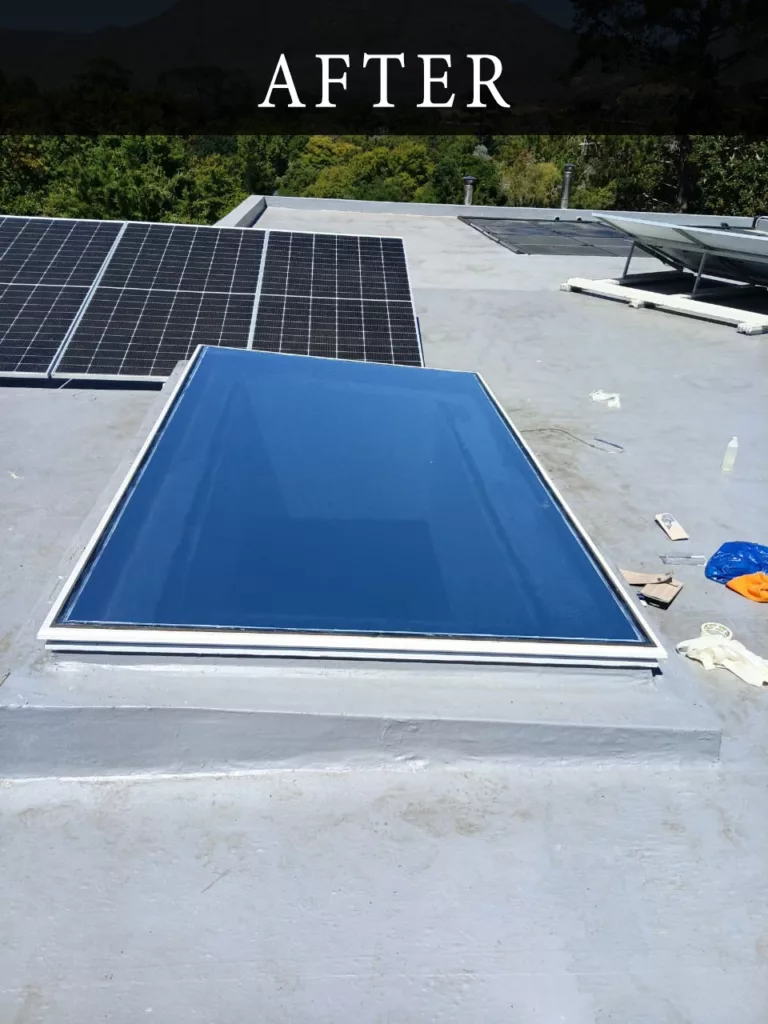 After new window tinting installed on roof skylight with clean, even finish